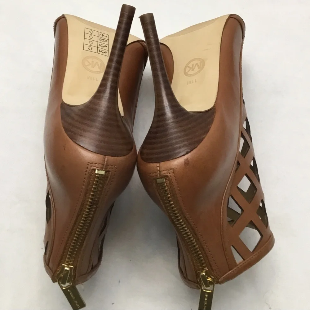 Michael Kors tan High Heel Peep-Toe Booties with Lattice Design - Picture 11 of 13
